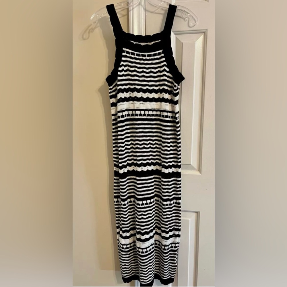 Joie Knit Black and White Swim Cover up, Midi Dress, Crochet Dress, Size Medium